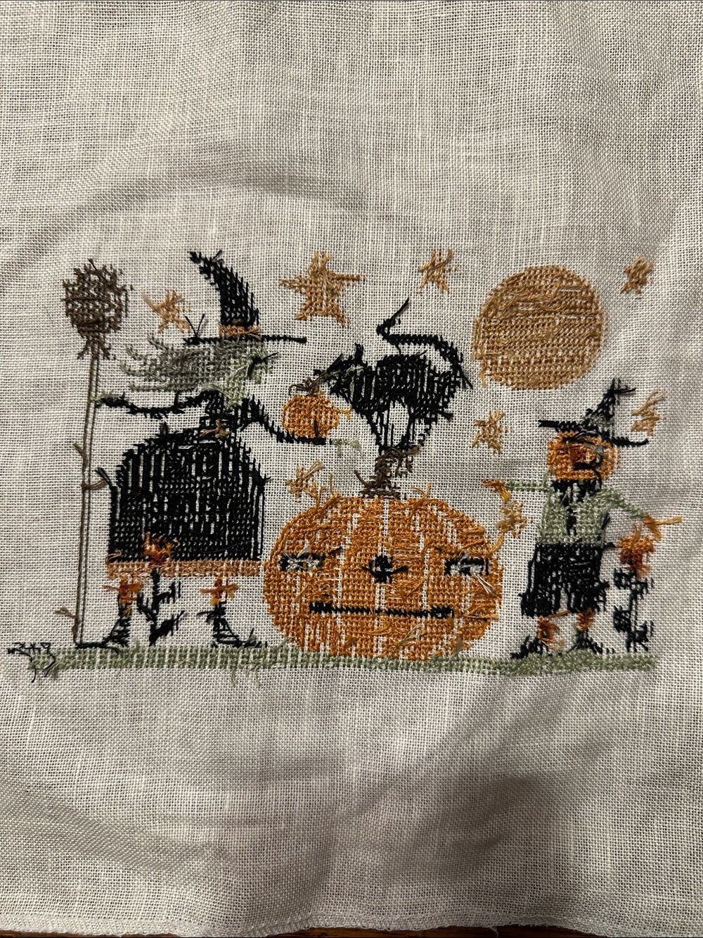 Handmade Halloween Unframed cross stitch piece on linen - Picture 5 of 5